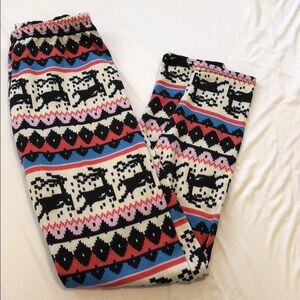 Colorful fleece lined Christmas rain deer comfy cozy leggings size O/S